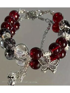 NWT Glass Bead Butterfly Pendant Bracelet Translucent Round Beads